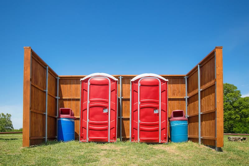 Short-term porta potty units staged for delivery in Opelika, Alabama